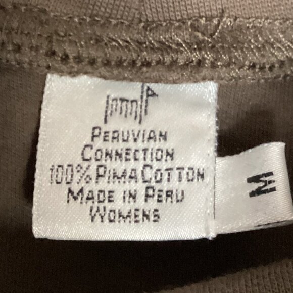 Peruvian Connection Pima Cotton Mock Neck Top Women's Sz M Khaki Brown 6F - Picture 6 of 7